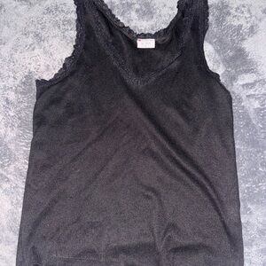 Black Lace Trim Tank Top